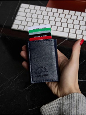 Blatoune Polo Kadın Lacivert Rfıd Korumalı Kartlık Cüzdan Hediye Seçeneği ile Minimalist Tasarım