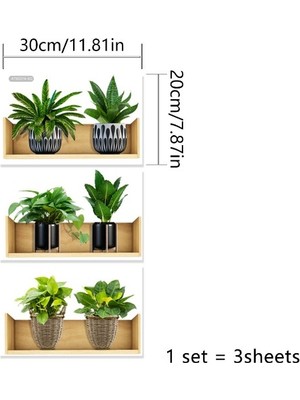 Kaufhier Raflı Bitki Tasarımlı Yapışkanlı Sticker 20*30 cm 3lü Set