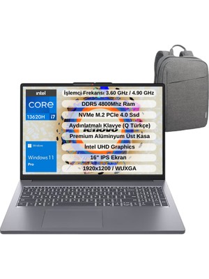 Lenovo Ip Slim 3 Intel Core I7 13620H 24GB 2tb SSD 16" Wuxga IPS WIN11PRO Taşınabilir Bilgisayar 83K2001WTR - Lenovo Çanta WZ15