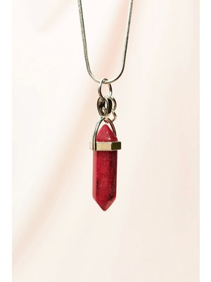 Yakut Doğal Taşı Zincirli El Yapımı Tasarımlı Kolye Uç: 3,5 cm Zincir: 20 cm Kutulu