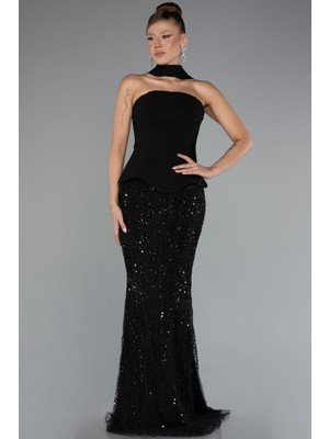 Straplez Peplum Detay Taşlı Uzun Balık Abiye ABU5131