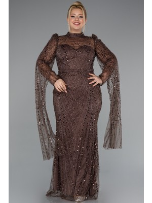 Uzun Kol Dik Yaka Boncuklu Büyük Beden Abiye ABU5153