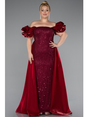 Kayık Yaka Uzun Boncuklu Büyük Beden Abiye ABU5155