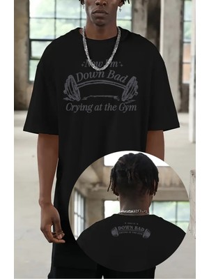 Unisex Now I'm Down Bad Crying At The Gym Ense Baskılı Tişört, Oversize Taylor Swift Temalı T-Shirt