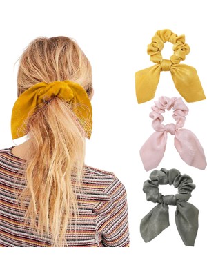 3'lü Fularlı Saç Lastiği - Scrunchie Kadın Fularlı Simit Toka Lastikli Saç Aksesuarı Renk-4