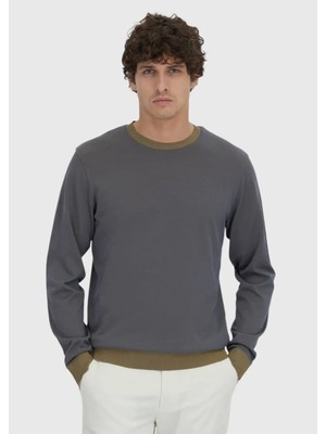 Gri Bisiklet Yaka Düz Sweatshırt