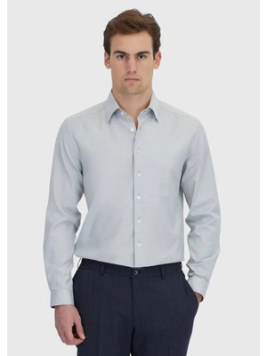 Açık Gri Desenli Casual Fit Dokuma Casual %100 Pamuk Gömlek