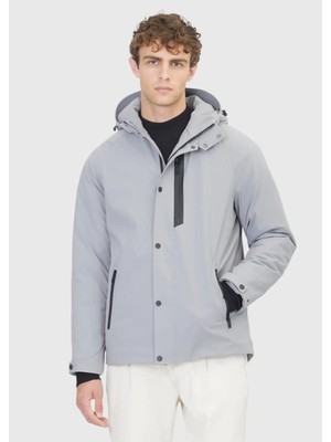 Açık Gri Regular Fit Kapüşonlu Casual Dokuma Mont