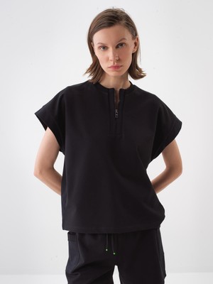 Xint Kadın Siyah Pamuk Dokulu Oversize Sweatshirt