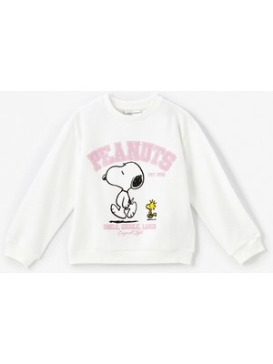 Lcw Kids Ekru Bisiklet Yaka Uzun Kollu Baskılı Kız Çocuk Sweatshirt