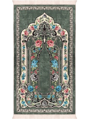 Yeşil Süngerli Kadife Seccade