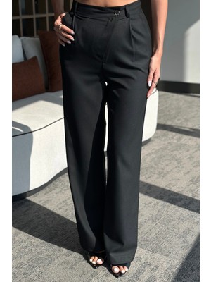 Siyah Önü Çapraz Düğme Detaylı Kumaş Pantolon - 3442