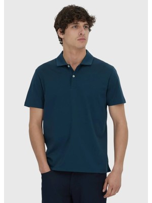 Petrol Düz Polo Yaka %100 Pamuk T-Shirt