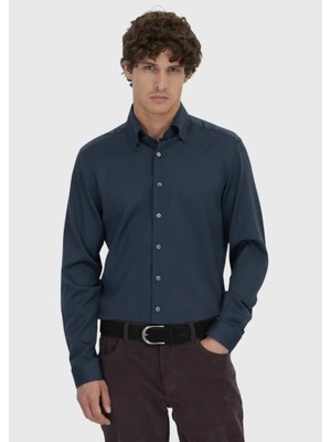 Antrasit Düz Casual Fit Dokuma Casual Ipek Karışımlı Gömlek
