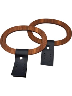 Angel Çanta Aksesuar Oval Derili  Ahşap Çanta Sapı Koyu Renk