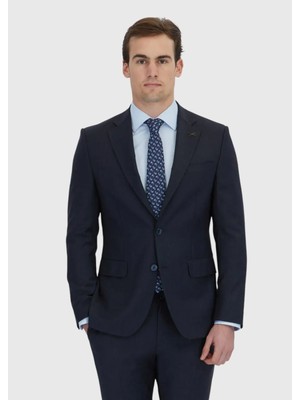 Lacivert Mikro Modern Fit Yün Karışımlı Takım Elbise