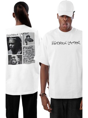 Unisex Kendrick Lamar Sırt Baskılı Tişört, Oversize Rapper Temalı Bisiklet Yaka T-Shirt