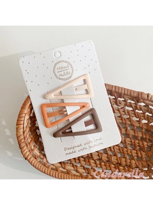 3'lü Büyük Boy Mat Soft Basic Tonlu Üçgen Model Çıtçıtlı Toka Seti 5cm - Çocuk Çıtçıt Yan Saç Tokası