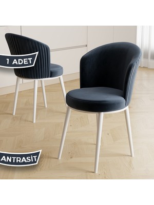 Risa Serisi 1 Adet Antrasit Mutfak Sandalyesi Beyaz Metal Ayak 1.sınıf Babyface Kumaş