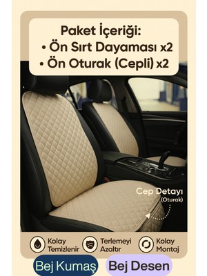 Bmw 6 Serisi F12 Cabrio 2012 ve Sonrası Uyumlu Kumaş Oto Koltuk Minderi Ergonomik Kapitone 2'li Bej