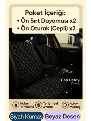 Nissan X-Trail T31 2007-2014 Uyumlu Kumaş Oto Koltuk Minderi Ergonomik Kapitone 2'li Siyah Beyaz