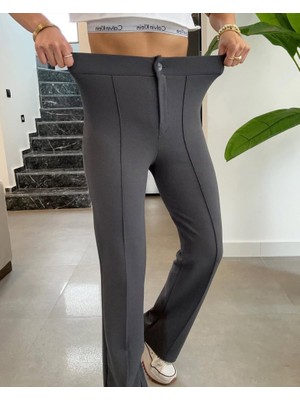 Infivento Kadın Yüksek Bel Full Likralı Krep Kumaş Pantolon