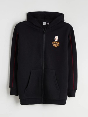 Kapüşonlu Galatasaray Baskılı Erkek Çocuk Fermuarlı Sweatshirt  (W5)