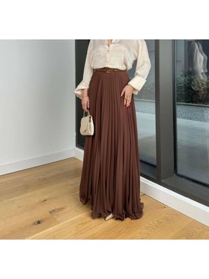 Etek Ucu Misinalı Pliseli Şifon Etek