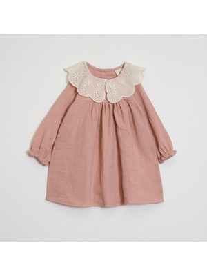 Kız Çocuk Yakalı Müslin Kumaş Elbise