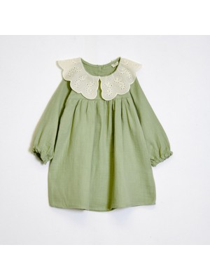 Kız Çocuk Yakalı Müslin Kumaş Elbise