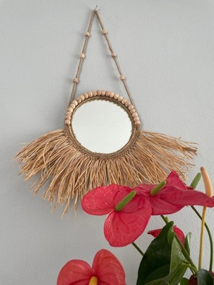 Boncuklu Duvar Süsü Aynalı Rafya