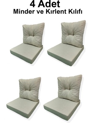 4 Adet Bahçe Balkon Mobilyası Minderi Kılıfı (4 Adet Minder, 4 Adet Kırlent Yanlızca Kılıf Gönderilecektir)