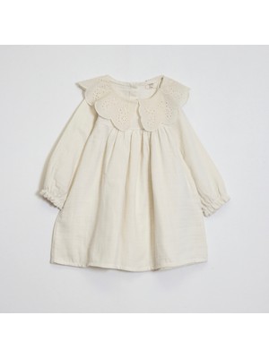 Kız Çocuk Yakalı Müslin Kumaş Elbise