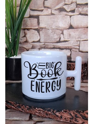 Book Energy Temalı Kitap Sever Gücü Hediyelik T Kulplu Latte Fincanı Kupa Bardak