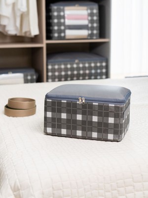 Gri Kare Desenli Ekoseli Bavul Içi Organizer 30X20X15CM