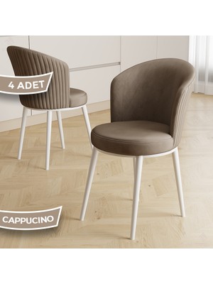 Risa Serisi 4 Adet Cappucino Mutfak Sandalyesi Beyaz Metal Ayak 1.sınıf Babyface Kumaş