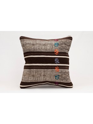 El Yapımı Kilimden Yapılmış Vintage Kırlent Kılıfı, Yün, 40X40 cm