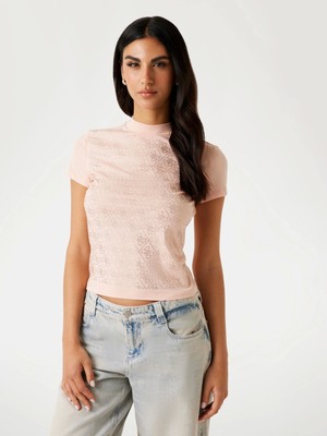 Guess Mock Kadın Bej Slim Fit T-Shirt W4BI26J1314-G6I1
