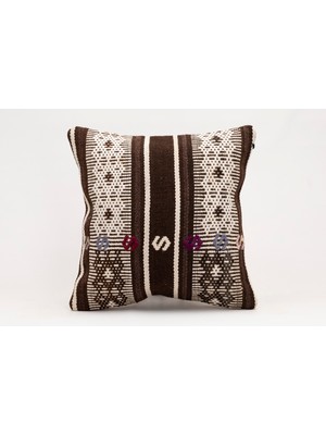 El Yapımı Kilimden Yapılmış Vintage Kırlent Kılıfı, Yün, 40X40 cm