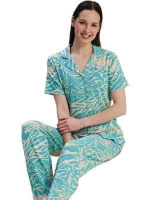 Kadın Pijama Takımı Kısa Kollu Düğmeli Viskon Mira Model S/xl