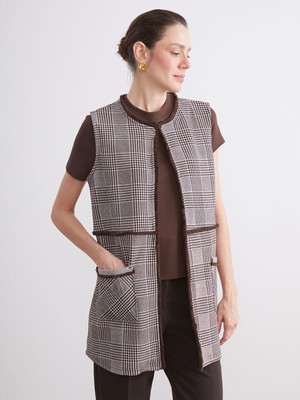 Bisiklet Yaka Ekose Kadın Yelek  (W5)