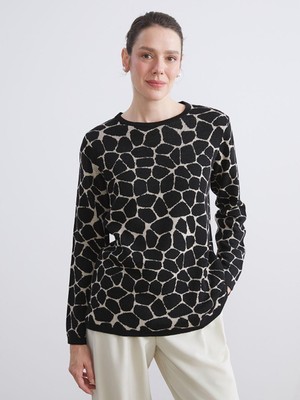 Bisiklet Yaka Desenli Kadın Triko Kazak  (W5)