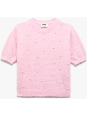 Inci Boncuk Detaylı Kısa Kollu Bisiklet Yaka Triko Kazak