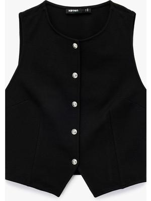 Krep Scuba Kumaş Bisiklet Yaka Düğmeli Blazer Yelek