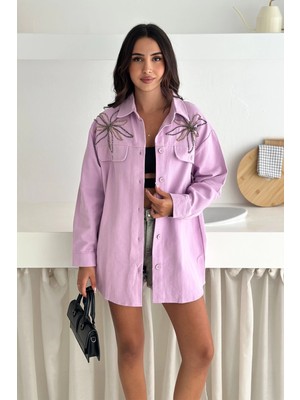 Taş Detaylı Gömlek Lila