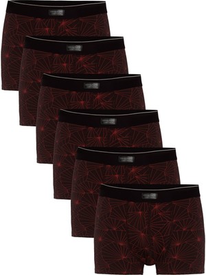 Simenti Underwear Premium 6’lı Erkek Siyah Pamuklu Modal Likralı Baskılı Boxer