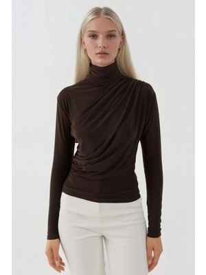 Hiccup Kadın Şık Giyilebilir Uzun Kollu Örgü Üst Mocha Kahvesi