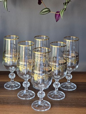 Fermato 6 'lı 24K El Işçiliği - Gerçek Altın Işlemeli 180 Cc'lik Kahve Yanı Kristal Bardak Sultan Mix