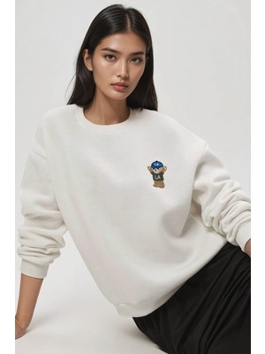 Hiccup Kadınlar İşlemeli Pamuklu Sweatshirt Tozlu Beyaz