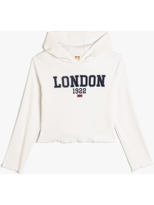 Kapşonlu Sweatshirt Şehir Baskılı Pamuklu